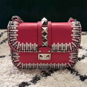 Valentino Rockstud Fuchsia Pink and White Embellished Mini Bag